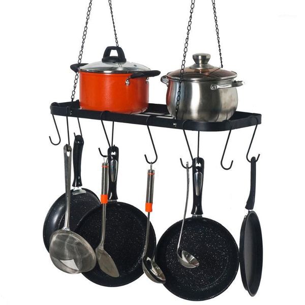 

pot rack ceiling mount cookware rack hanging hanger organizer with hooks, black1