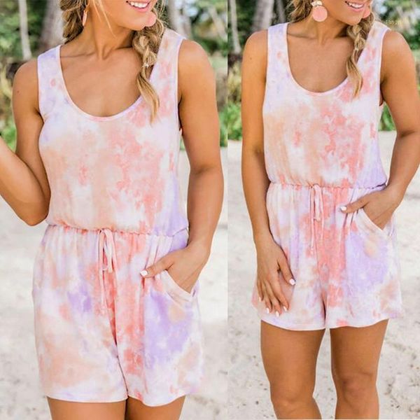 

sleeveless printed jumpsuit round neck casual clothes casual tie-dye jumpsuit1, Black;white