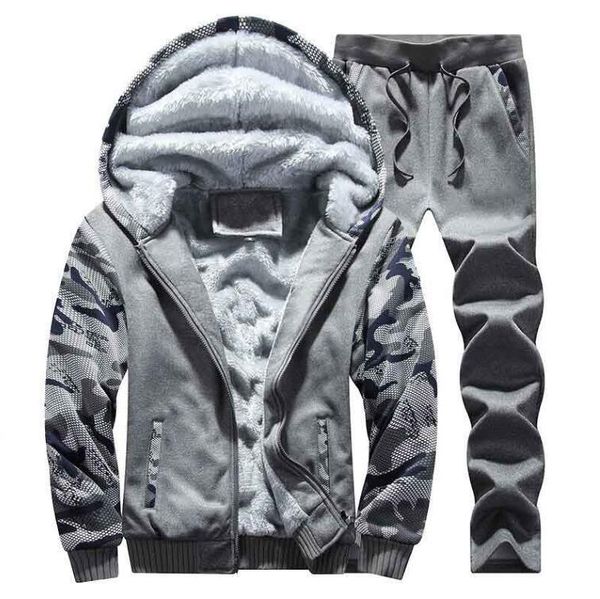 

men's tracksuits tracksuit winter mens warm set fleece track suits for men brand thicken clothing male big size 4xl, Gray