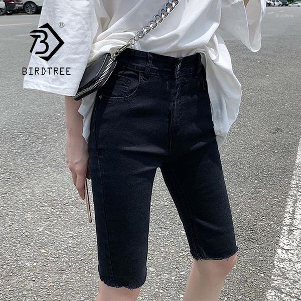 

women summer ripped skinny vintage bicycle jeans high waist denim streetwear knee length thin pants stretch biker shorts b07704f1, Blue