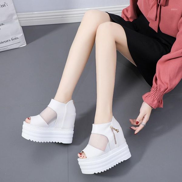 

fish mouth shoes women 2020 summer new thick bottom wedge high-heeled mesh women's shoes thick bottom roman sandals1, Black