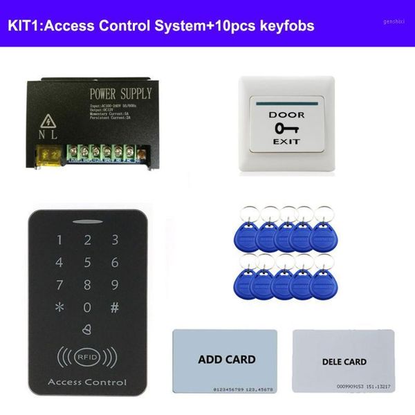 

door access control system kit rfid keypad + power supply + lock exit button support 1000 users 2pcs mother card 10pcs id tags1