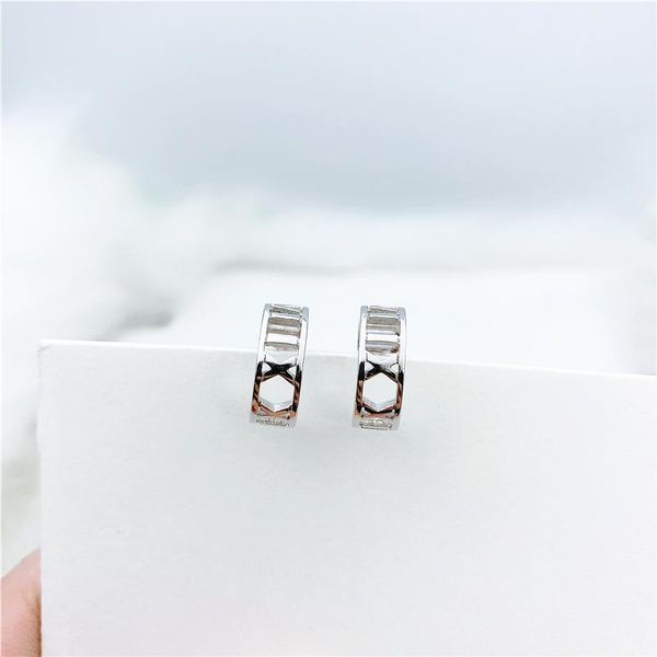

1: 1 original model s925 sterling silver earrings for women fashion roman numerals earrings ladies logo jewelry birthday gift, Golden;silver