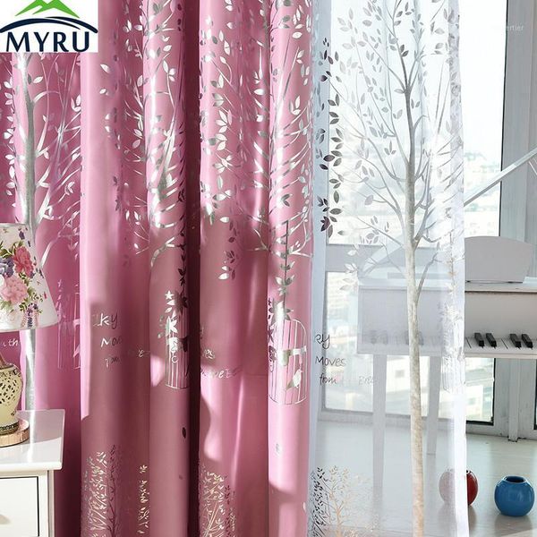 

curtain & drapes myru mediterranean navy cloth curtains rural silver trees printed blackout curtians pink green for living room1