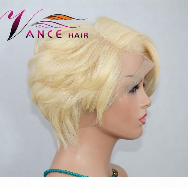 

vancehair 613# full lace human hair short wavy wigs short human hair pixie cut layered bob wigs, Black;brown