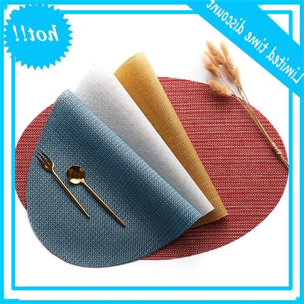 

oval pvc european pure color woven l western table anti slip insulation mat