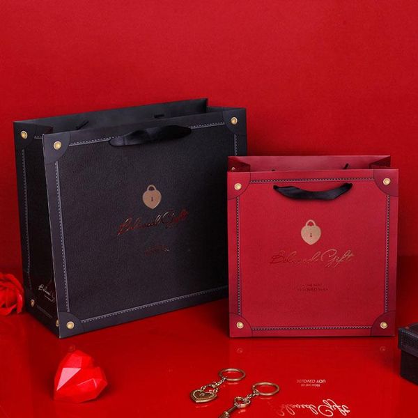 

gift wrap creative red & black sweet beloved you valentine's day paper bag with handles wedding gifts packaging bags decoration
