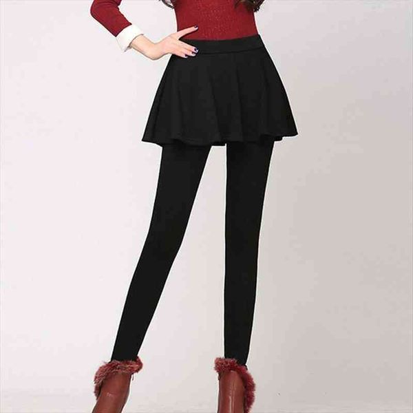 

cuhakci womens false two-piece fold pleated legging mini skirts winter leggings grey black slim fit stretch fashion