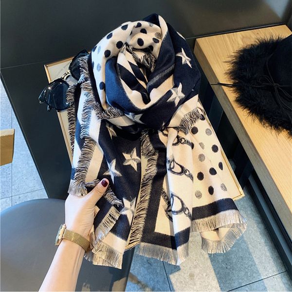 

2021 new five-pointed star polka dot autumn and winter women scarf warm padded wool shawl dual-use holiday gift jjif, Blue;gray
