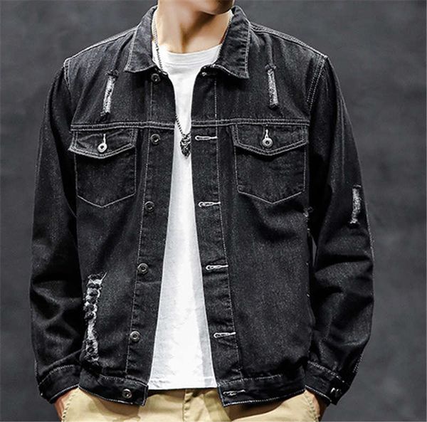 

autumn and winter new handsome men's denim jacket clothes loose youth loose overalls, Black;brown