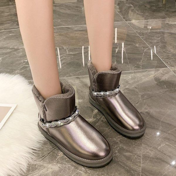 

snow boots women shoes glitter plush ankle boots winter warm flat platform short women winter shoes botines mujer 2020, Black