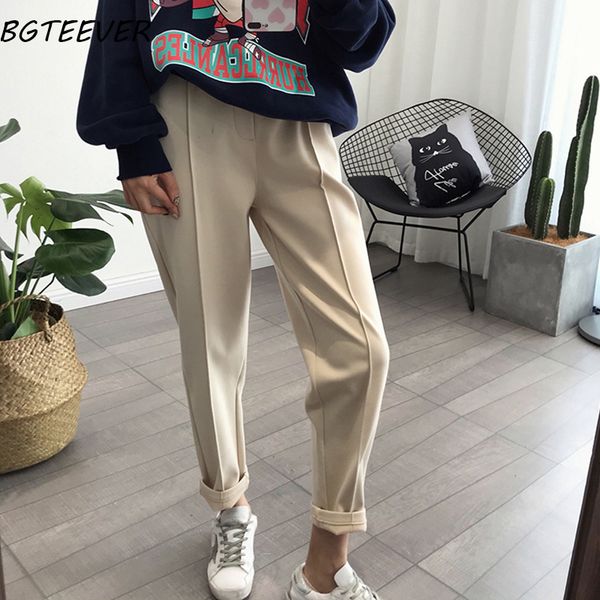 

bgteever winter thicken women pencil pants plus size wool pants female autumn high waist loose trousers capris good fabric c1111, Black;white