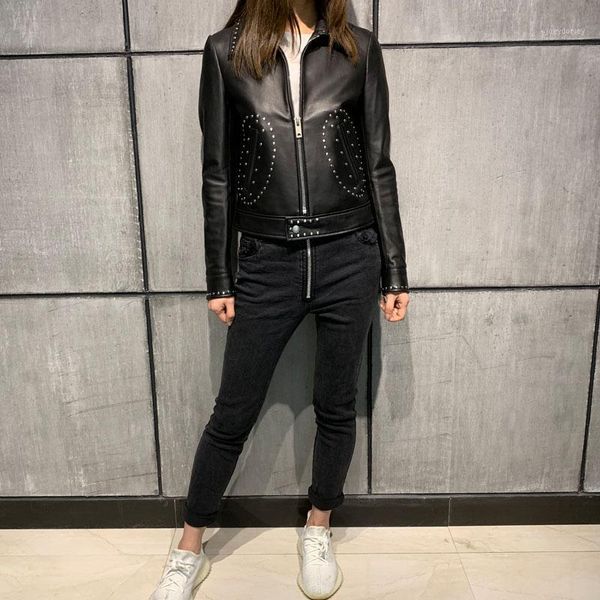 

ladies leather jacket women real leather coat genuine lambskin jacket1, Black