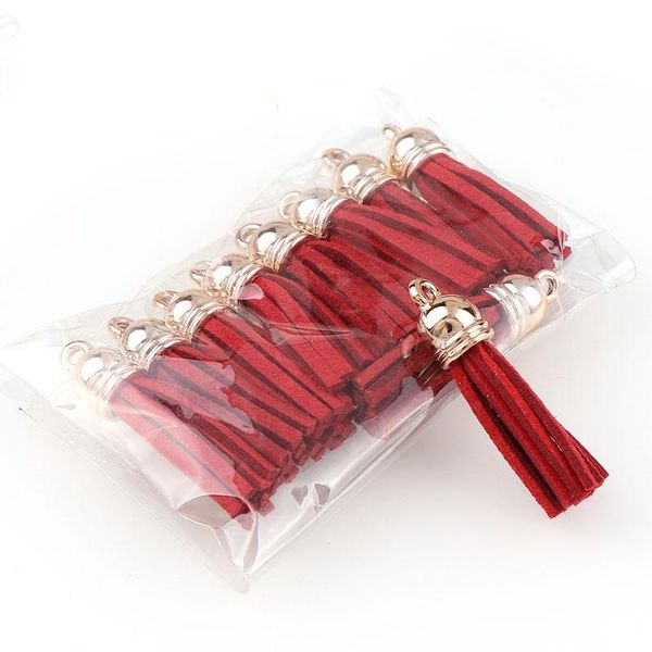 

new 10pcs 3cm vintage gold color cap suede leather tassel for keychain straps jewelry fiber fringe diy pendant charms findings h wmtxrw