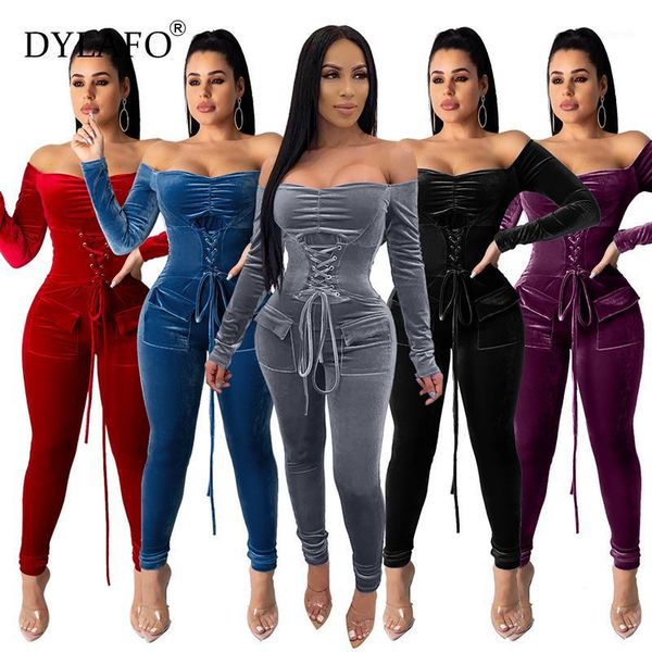 

lace up bandage velvet skinny women jumpsuit off shoulder backless night club party slim bodycon rompers outfits overalls1, Black;white