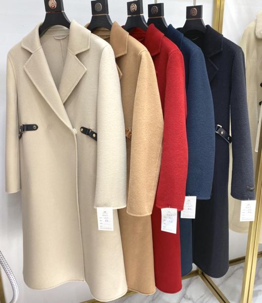 

2021 new winter warm cashmere coat in women's clothing han edition cultivate morality sheep leather belt long coat, Black