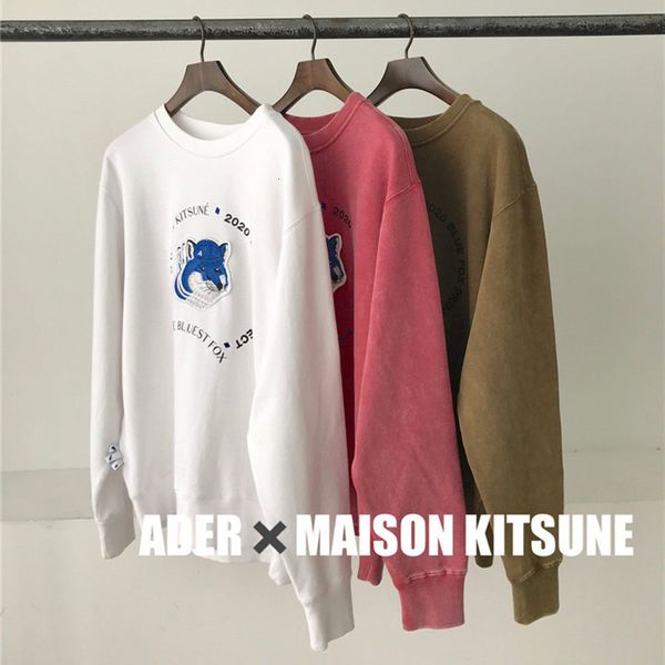 

2021 new ader error maison kitsune men women sweatshirts fox bae embroidery adererror pullover red brown hoodie r7zf, Black