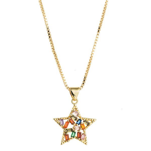 

valentine's women's pendant clavicle day chain fashion five pointed star copper inlaid colorful zircon necklace, Silver