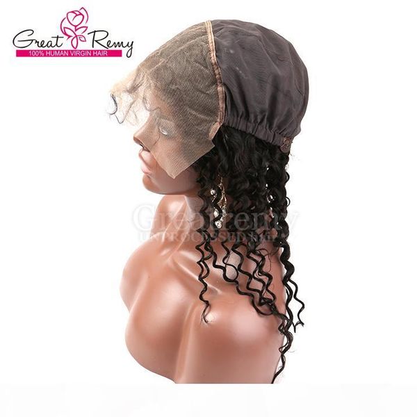 

360 frontal with lace cap brazilian remy virgin human hair curly wave wavy circumstance 22" and front lace width 4" greatremy new, Black