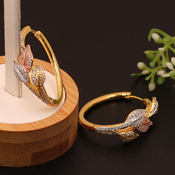 

hoop & huggie lanyika fashion jewelry elegant lovely leaf earrings micro paved for woman wedding engagement luxury bridal earring gift, Golden;silver