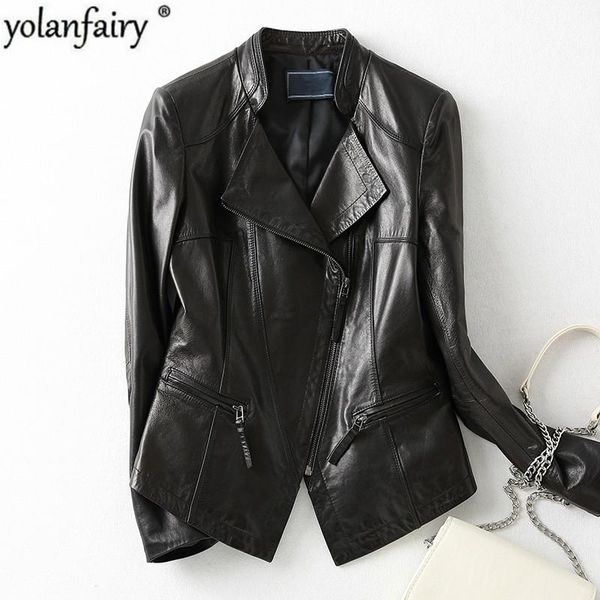 

real leather jacket genuine sheepskin leather jacket women short motorcycle coat plus size chaqueta cuero mujer 1601-1 pph403, Black