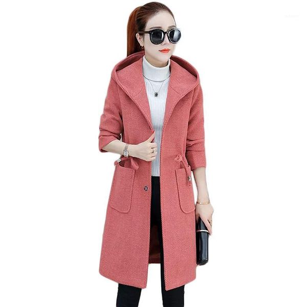 

woolen coat women 2020 autumn winter new korean fashion slim hooded wool jackets sweet girls plus size long feminina1, Black