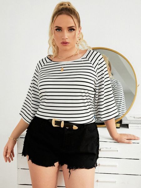 

plus striped print tee p0ix#, Black