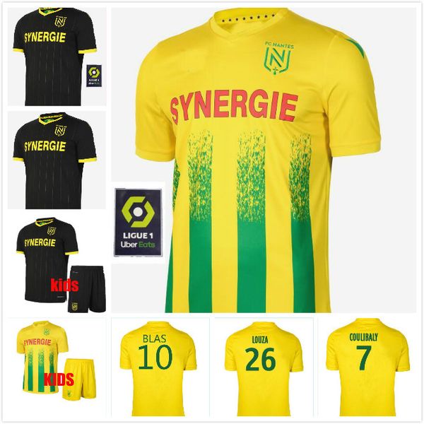 

20 21 fc nantes soccer jersey home away maillot de foot 2020 2021 simon louza a toure blas coco coulibaly men kids football shirts, Black;yellow