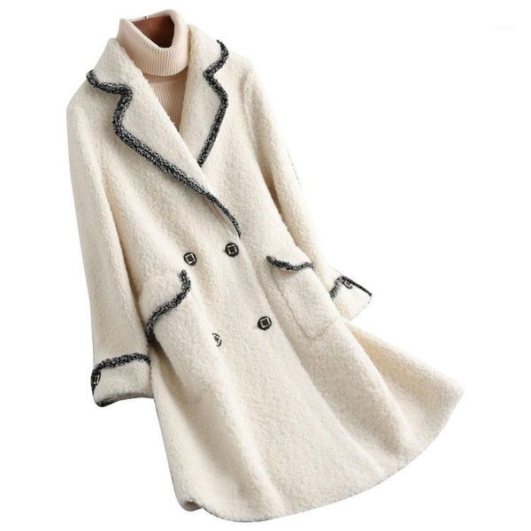 

genuine wool blend fur coat jacket winter women fur slim outerwear overcoat lf21021, Black