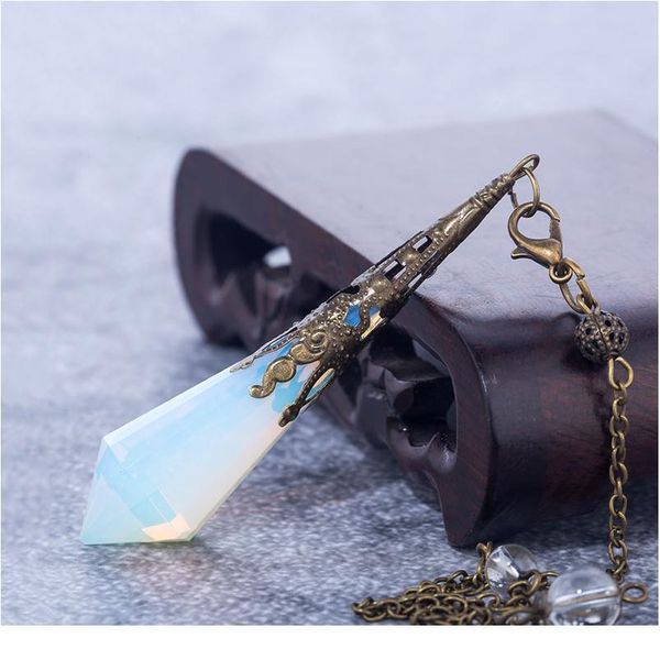 

natural stone pendulum for dowsing quartz opalite opal pendulos sacred geometry healing crystals pendant qylaso, Black