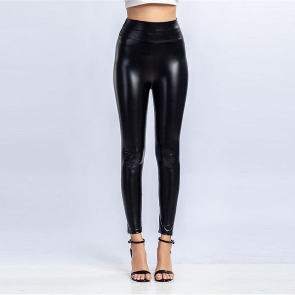 

women's pants & capris female pu leather trousers autumn winter tall waist big yards stretch nine minutes of keep warm carry buttock pe, Black;white