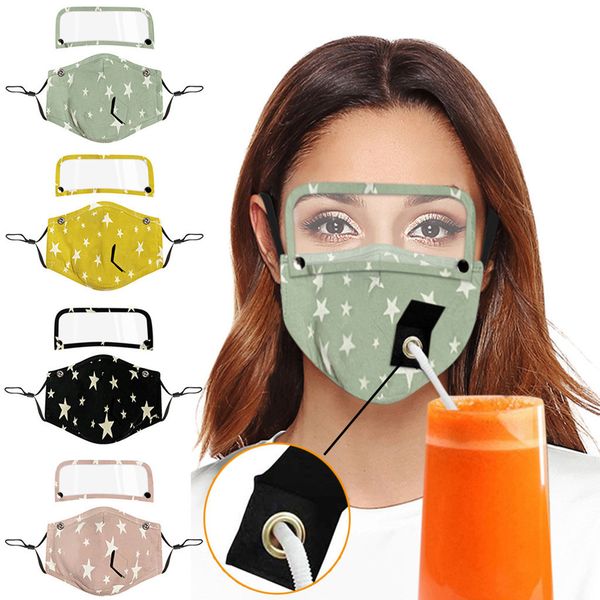 

reusable drinking hole with straw maks and detachable eyes shield designer mask for face women scarf