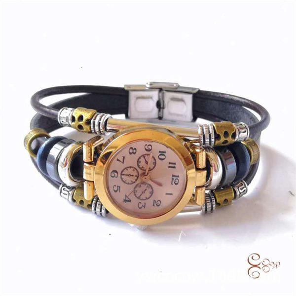 

watch cowhide bracelet jewelry gift quartz handmade multilayer stainls steel circle, Slivery;brown
