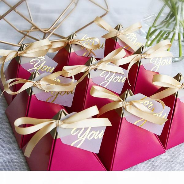 

7.2*7.2*8cm rose red triangular pyramid candy box wedding favors gift box marble style present chocolate paper