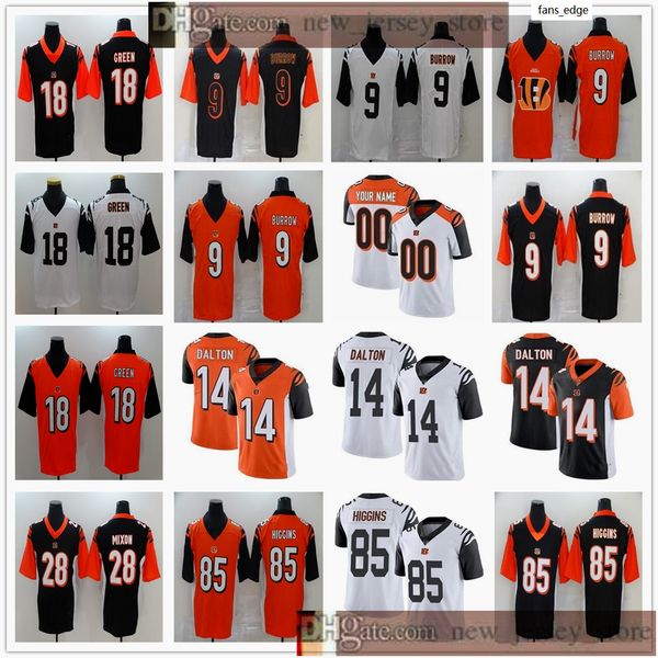 

men women youth 9 joe burrow jerseys kids 14 andy dalton 18 aj green 28 joe mixon 85 tee higgins jersey sewn orange black white, Black;red