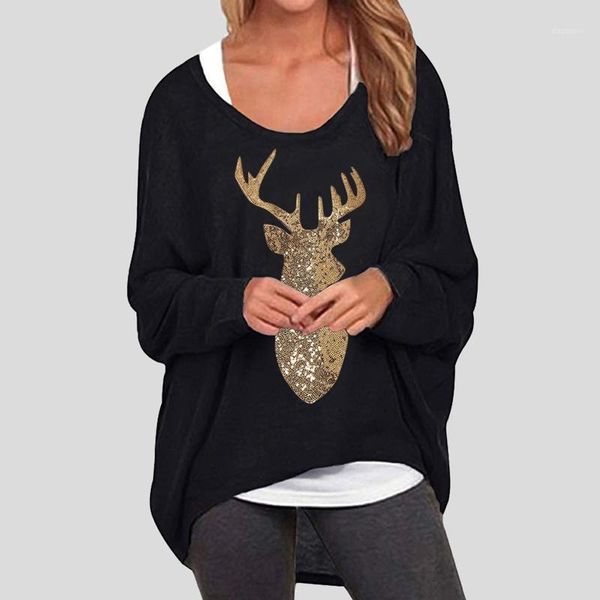 

women and bloues casual batwing long sleeve off shoulder elk print baggy christmas shirt blusas mujer de moda 2020 @471, White