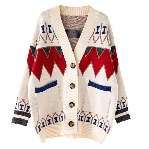 

european and american style 2019 new products autumn and winter women's sweater cardigan casual knitted cardigan women loose v-neck str, White;black