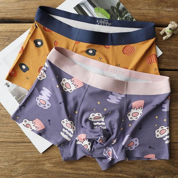 

2pcs cartoon young men boys boxers seamless cute male underwear1, Black;white