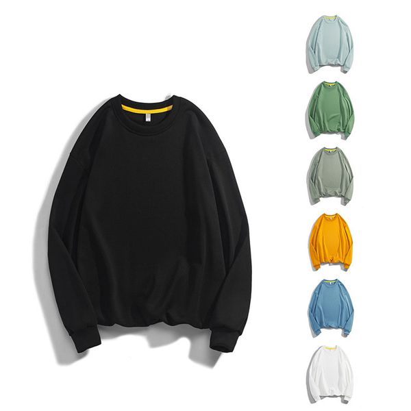 

godlikeu long-sleeved men's t-shirt sweater loose round neck bottoming shirt, Black