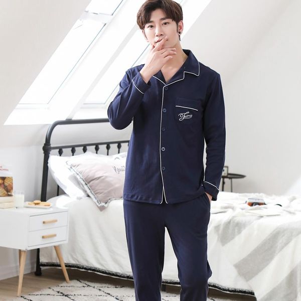 

men's pajamas long-sleeved cotton suit autumn and winter cardigan lapel casual plus size men's pajamas home service suit, Black;brown