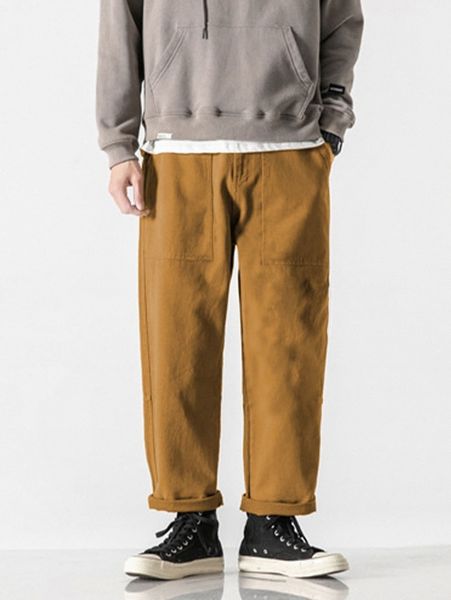 

men slant pocket straight leg pants 34rp#, Black