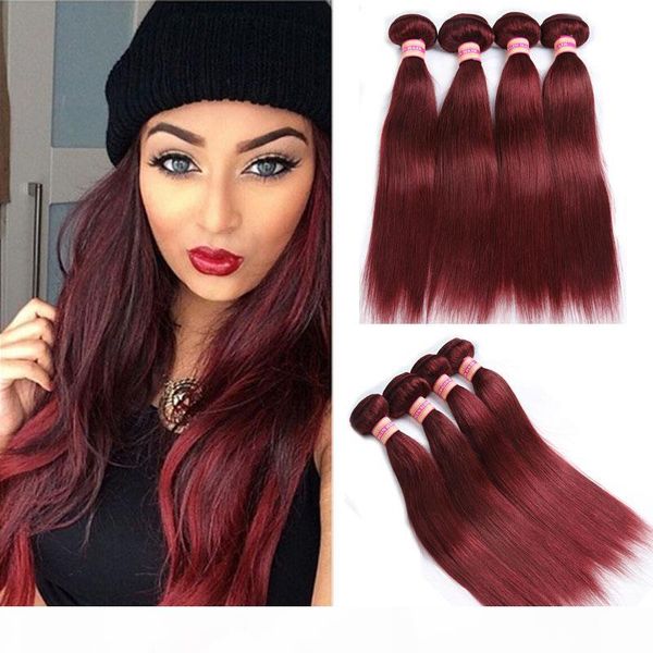 

red brazilian virgin hair bundles bundle straight hair weaves 3 4 pcs lot human hair #4 #30 #27 #99j, Black