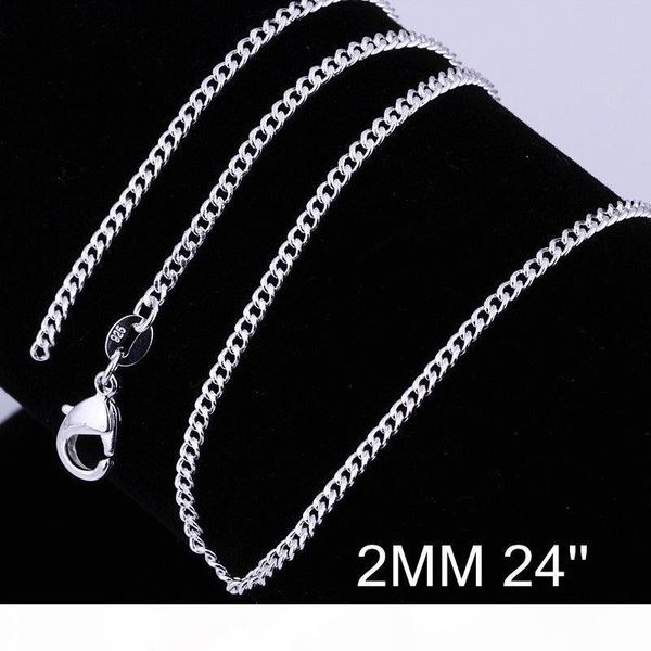 

fine solid 925 sterling silver necklace chain 2mm men women 16" -30inch xmas new classic lovely figaro curb necklace chain link italy a