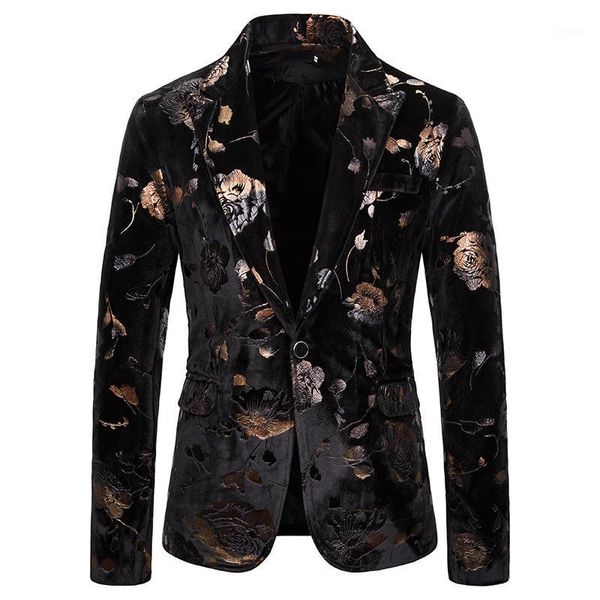 

men's suits & blazers mens rose print black velvet blazer jacket one button notched lapel club party wedding tuxedo men stage prom cost, White;black