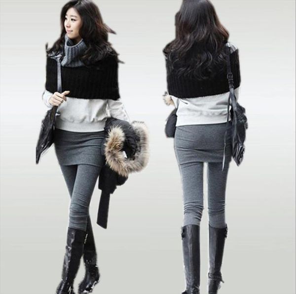 

2020 весна осень новая мода корейских донные брюки зима дышащий фитнес гетры женщины юбки поддельным плиссе bottom pant, Black