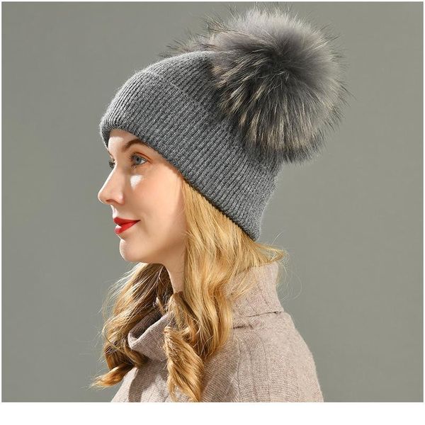 

big fur ball hat female fur pom poms spring hats for women wool knitted bea jllesn
