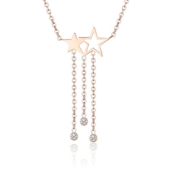 

luxury design womens rose gold plated stainless steel star pendant necklacewith tassel, Silver