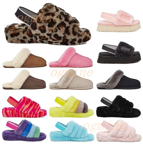 

2021[with box] designer snow scuffette slippers womens fluff fuzz yeah slide shoes womens girl lady winter flat wgg 35-42, Black
