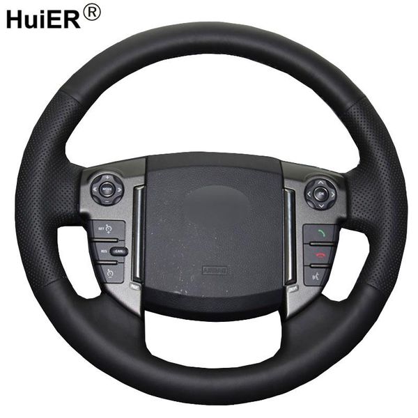 

huier hand sewing car steering wheel cover black leather for discovery 4 2010-2020 steering-wheel auto accessorie