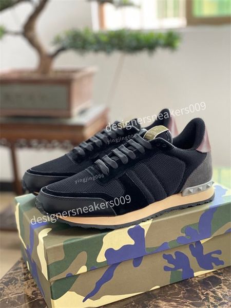 

2021 camouflage sneaker womens mens rivet shoes studded flats mesh camo suede leather casual trainers size38-46, Black